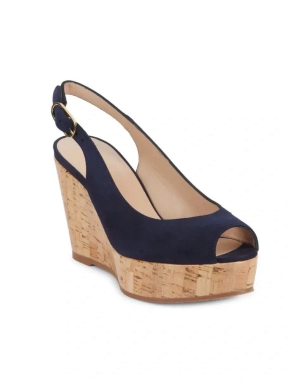 Stuart Weitzman Navy Suede Slingback Wedge Sandals. Size 8